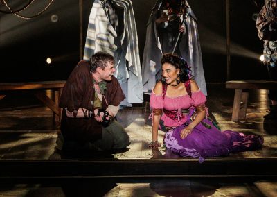 Alex Prakken as Quasimodo and Jisel Soleil Ayon as Esmeralda in The REV Theatre Company’s production of THE HUNCHBACK OF NOTRE DAME, running July 13-August 2 at the Merry-Go-Round Playhouse in Auburn, NY.